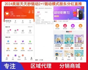 美丽天天秒链动2+1链动模式股东分红直推奖见点奖平级奖加权分红区域代理分销商城